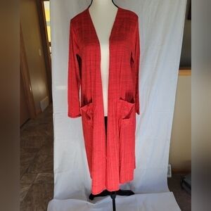 Lularoe red/black heathered simply comfortable Sarah cardigan duster w/pockets M